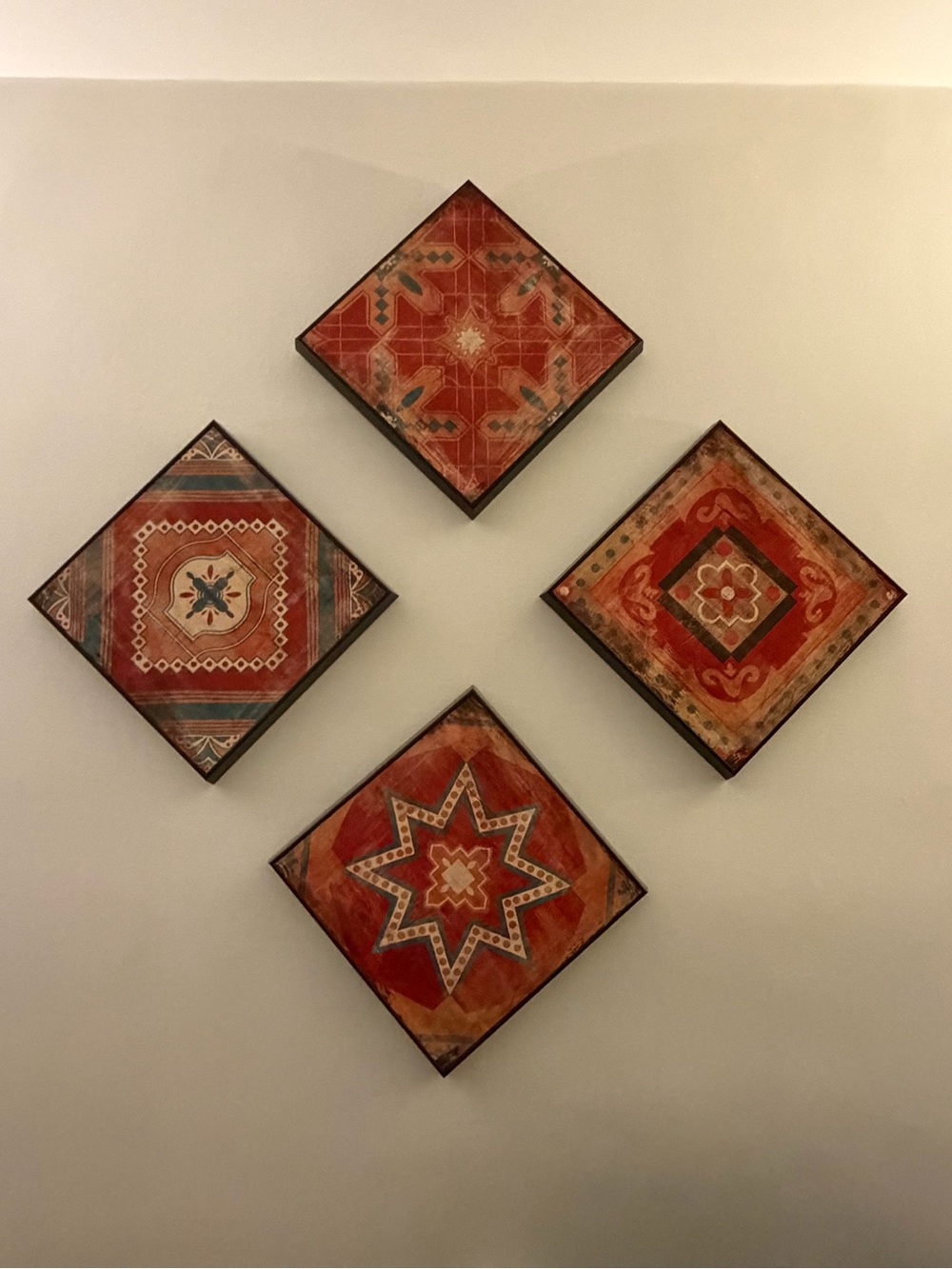 Red Geometric Tile Wall Art Set - Home Wall Decor